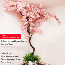 Load image into Gallery viewer, yumai Fake Cherry Blossom Tree Pink Big Sakura Artificial Flower Set Wedding party Background Wall Decoration Shop Window Decor
