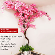 Load image into Gallery viewer, yumai Fake Cherry Blossom Tree Pink Big Sakura Artificial Flower Set Wedding party Background Wall Decoration Shop Window Decor
