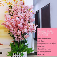 Load image into Gallery viewer, yumai Fake Cherry Blossom Tree Pink Big Sakura Artificial Flower Set Wedding party Background Wall Decoration Shop Window Decor
