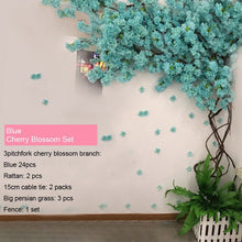 Load image into Gallery viewer, yumai Fake Cherry Blossom Tree Pink Big Sakura Artificial Flower Set Wedding party Background Wall Decoration Shop Window Decor
