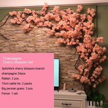 Load image into Gallery viewer, yumai Fake Cherry Blossom Tree Pink Big Sakura Artificial Flower Set Wedding party Background Wall Decoration Shop Window Decor
